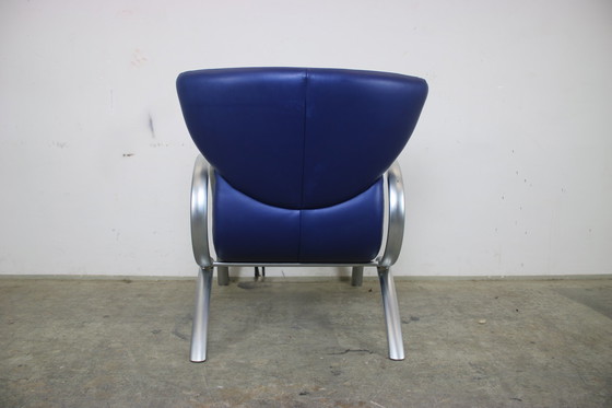 Image 1 of Elegante Rolf Benz aluminium fauteuil echt leer blauw eenpersoons stoel