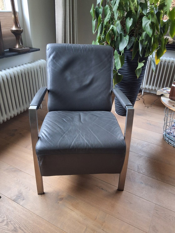 Image 1 of Leren Fauteuil Met Rvs Inhouse