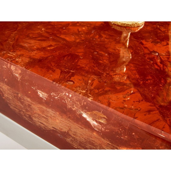 Image 1 of Vintage oranje fractal salontafel van hars door Marie-Claude de Fouquières, 1970