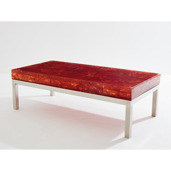 Image 1 of Vintage oranje fractal salontafel van hars door Marie-Claude de Fouquières, 1970