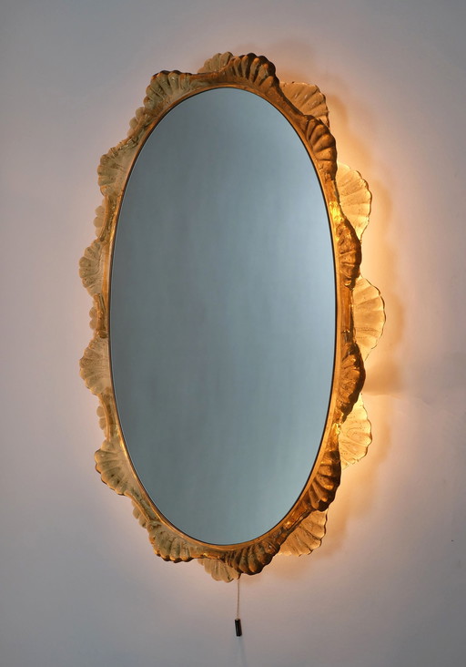 Elegante Grote Back Lit Wandspiegel Acryl Frame Ijs Glas Decor 1960S 1970S