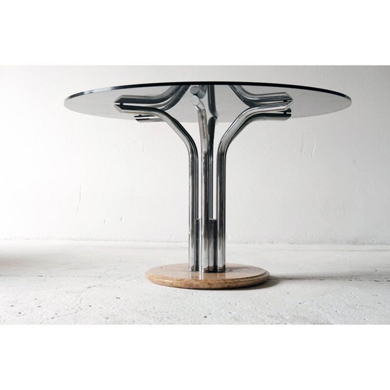 Image 1 of Vintage glazen tafel met marmeren onderstel, Italië 1960