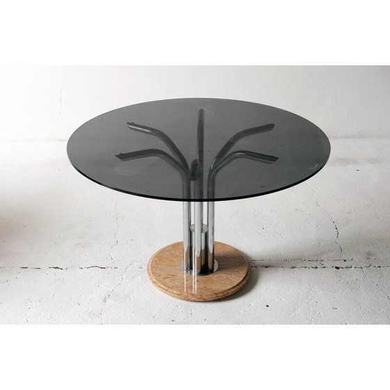 Image 1 of Vintage glazen tafel met marmeren onderstel, Italië 1960
