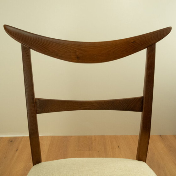 Image 1 of 6x Cowhorn Stoelen: Donker gebeitst essen met lichtbeige bekleding, 1960