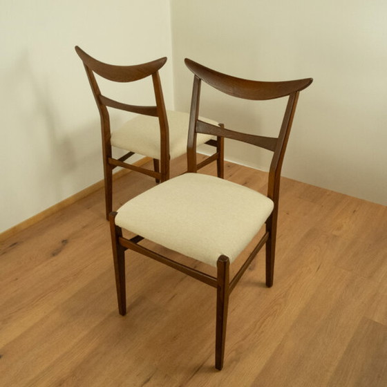 Image 1 of 6x Cowhorn Stoelen: Donker gebeitst essen met lichtbeige bekleding, 1960