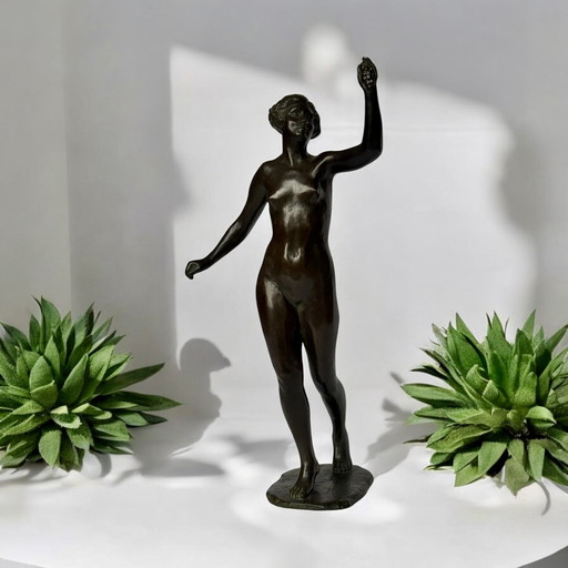 Prachtig Zeldzaam Art Nouveau Bronzen Naakte Vrouw, circa 1900