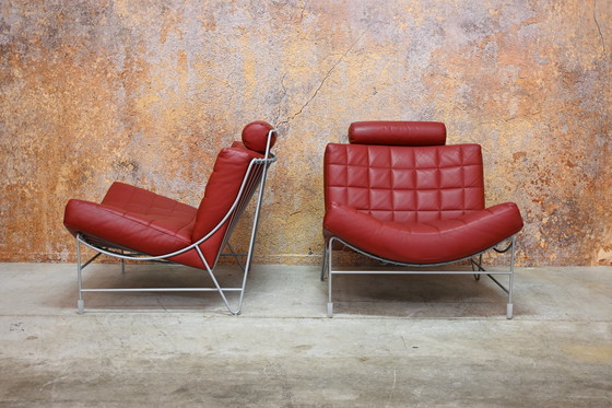 Image 1 of Rode Leren Leolux Volare Design Fauteuil (2 Stuks Beschikbaar)