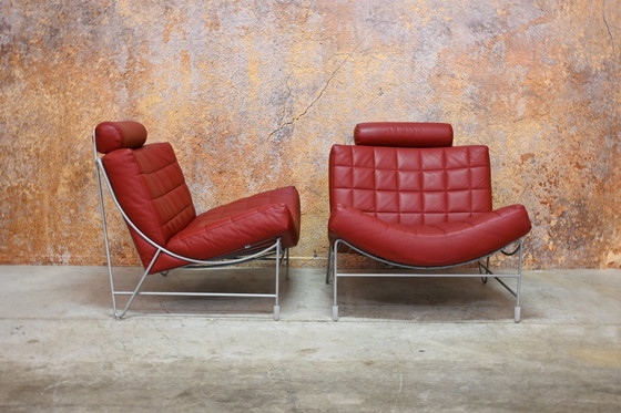 Image 1 of Rode Leren Leolux Volare Design Fauteuil (2 Stuks Beschikbaar)