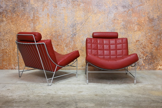 Image 1 of Rode Leren Leolux Volare Design Fauteuil (2 Stuks Beschikbaar)