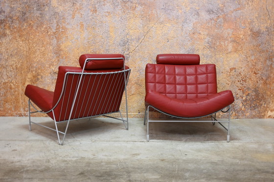 Image 1 of Rode Leren Leolux Volare Design Fauteuil (2 Stuks Beschikbaar)