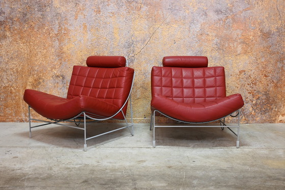 Image 1 of Rode Leren Leolux Volare Design Fauteuil (2 Stuks Beschikbaar)