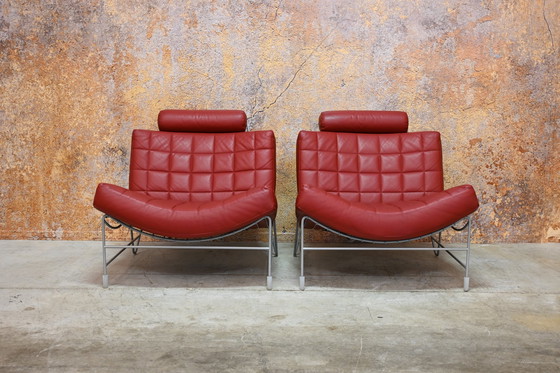 Image 1 of Rode Leren Leolux Volare Design Fauteuil (2 Stuks Beschikbaar)