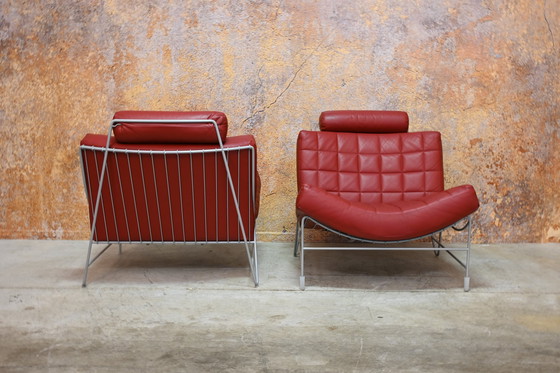 Image 1 of Rode Leren Leolux Volare Design Fauteuil (2 Stuks Beschikbaar)