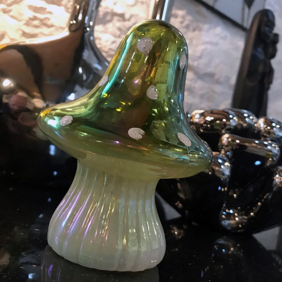 Image 1 of Kleine Psychedelische Paddenstoel - Magische Paddenstoel - Geblazen Glas - 1950
