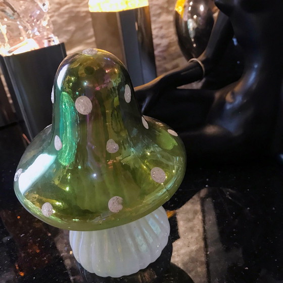 Image 1 of Kleine Psychedelische Paddenstoel - Magische Paddenstoel - Geblazen Glas - 1950