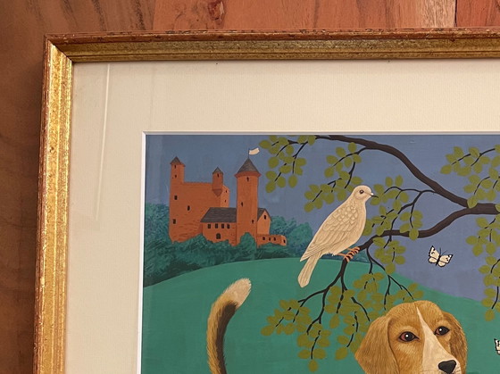 Image 1 of Sylvia Emmons Gouache -Beagle Kat en Haan