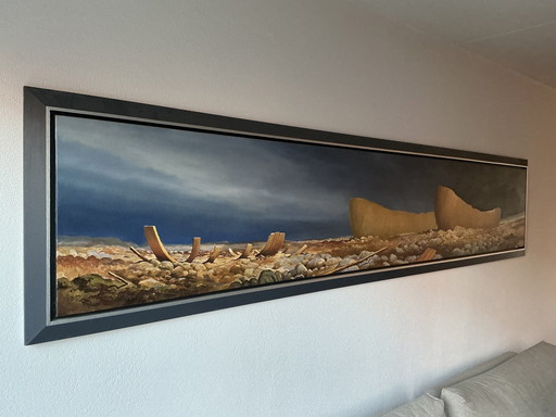 Schilderij Van Rutger Hiemstra, Uniek Panorama Formaat 335X70 Cm