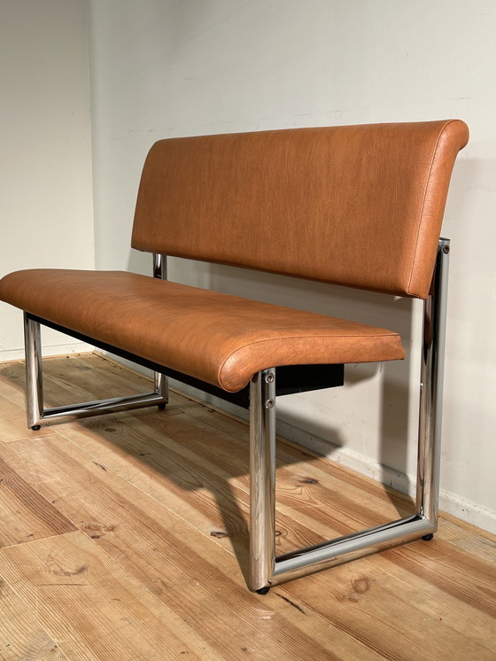 Image 1 of Mid-Century Designbankje Met Skai Afwerking