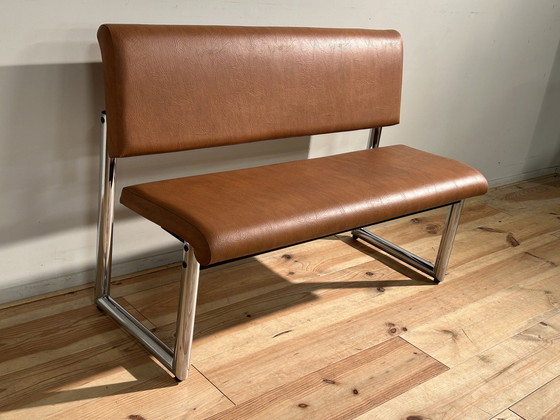 Image 1 of Mid-Century Designbankje Met Skai Afwerking