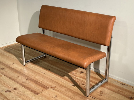 Image 1 of Mid-Century Designbankje Met Skai Afwerking