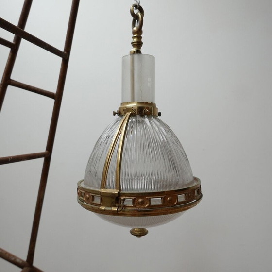 Image 1 of Vintage messing en glazen ophanging van Holophane, Frankrijk 1920
