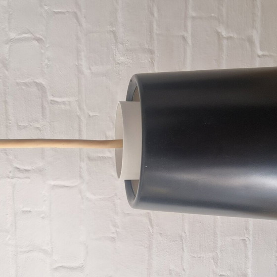 Image 1 of Set van 3 vintage zwart-wit metalen hanglampen van Lyfa, 1960