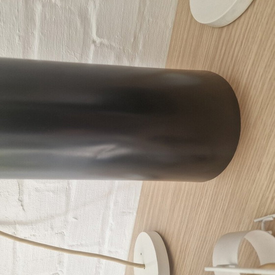 Image 1 of Set van 3 vintage zwart-wit metalen hanglampen van Lyfa, 1960