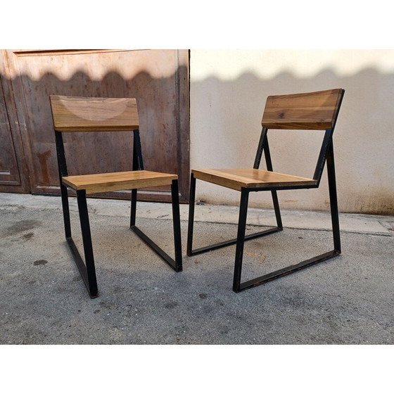 Image 1 of Paar industriële stoelen van metaal en hout