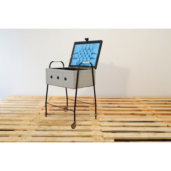 Image 1 of Vintage metalen naaitafel op wielen, Duitsland 1970