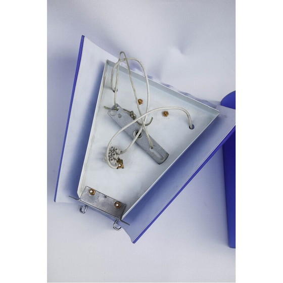 Image 1 of Paar vintage wandlampen in blauw geplooid Murano glas, Italië 1970