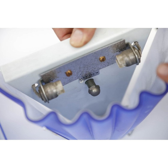 Image 1 of Paar vintage wandlampen in blauw geplooid Murano glas, Italië 1970