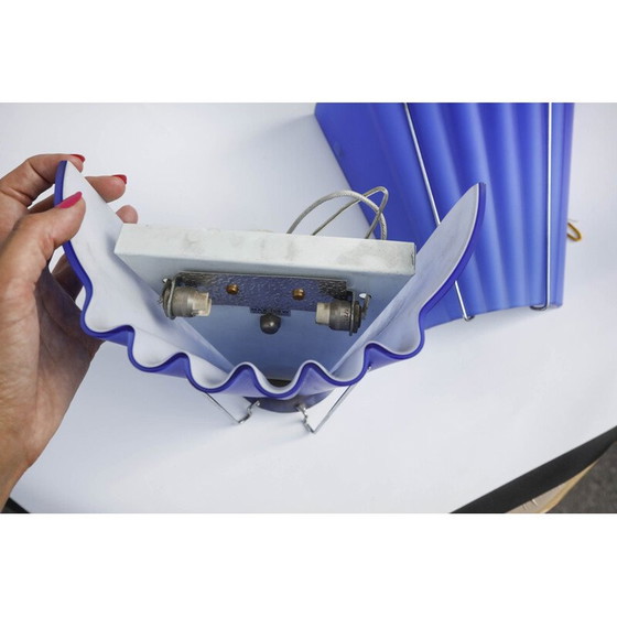 Image 1 of Paar vintage wandlampen in blauw geplooid Murano glas, Italië 1970