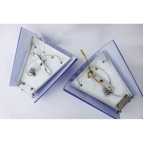 Image 1 of Paar vintage wandlampen in blauw geplooid Murano glas, Italië 1970