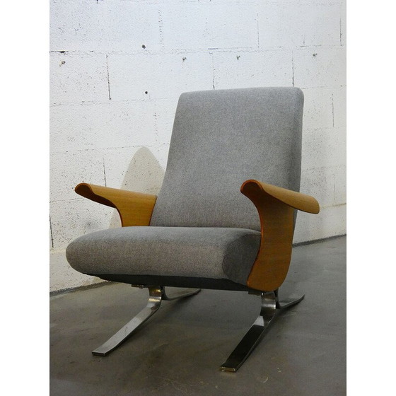 Image 1 of Paar vintage fauteuils in eiken en stof van François Letourneur voor Maurice Mourra, 1961