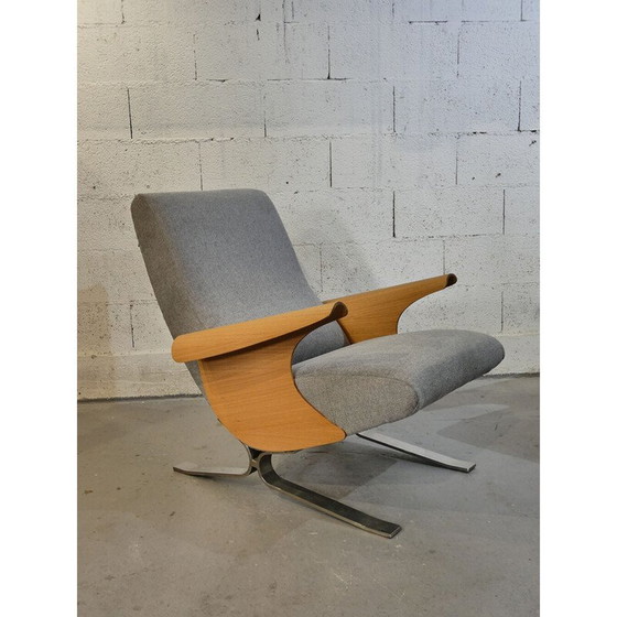 Image 1 of Paar vintage fauteuils in eiken en stof van François Letourneur voor Maurice Mourra, 1961