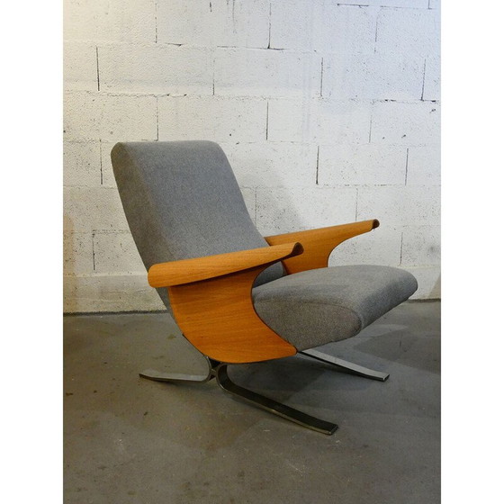 Image 1 of Paar vintage fauteuils in eiken en stof van François Letourneur voor Maurice Mourra, 1961