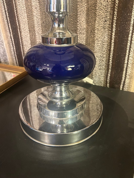 Blauwe en Zilveren Metalen Lamp 1970