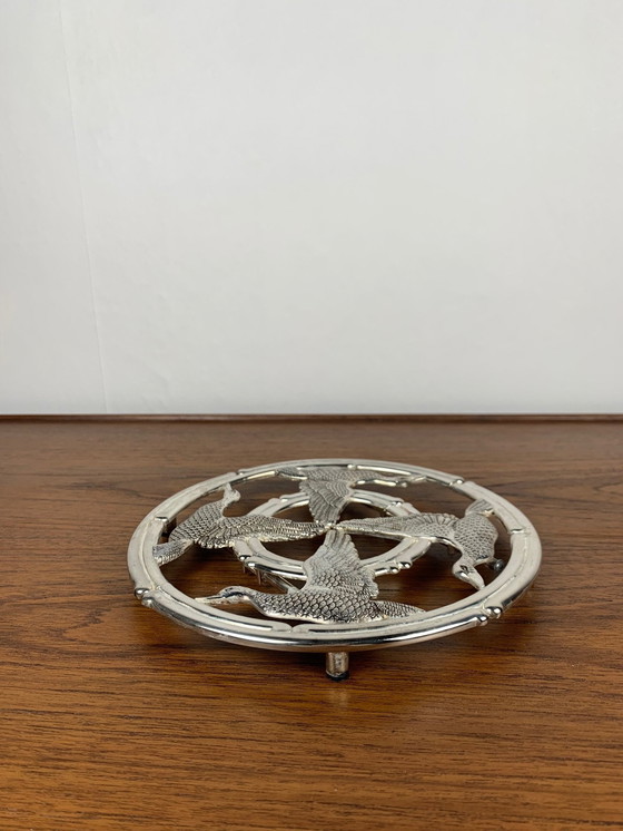 Image 1 of Zilveren metalen onderzetter Silea, ganzenmotief