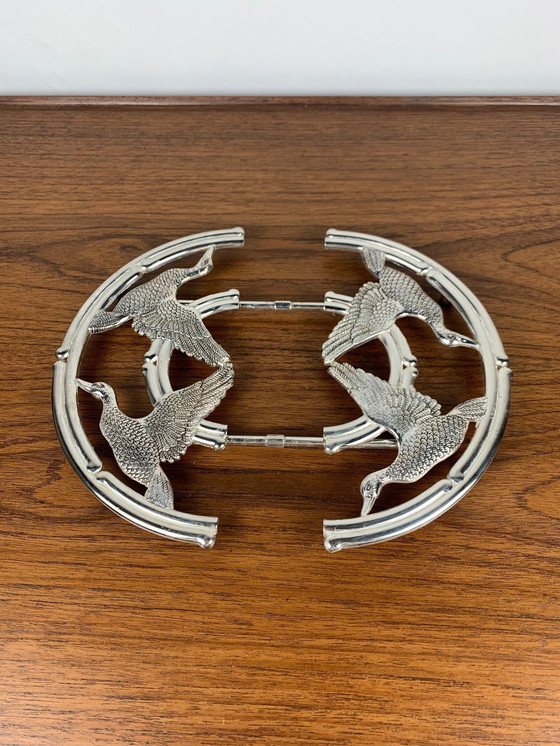 Image 1 of Zilveren metalen onderzetter Silea, ganzenmotief