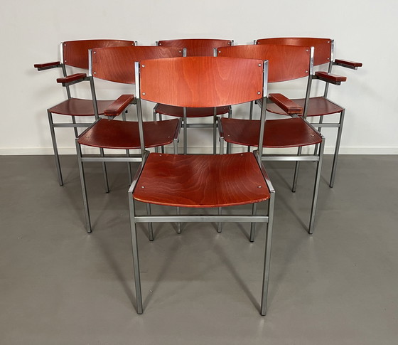 Image 1 of 6 vintage Gijs van der Sluis stoelen met armleuningen 