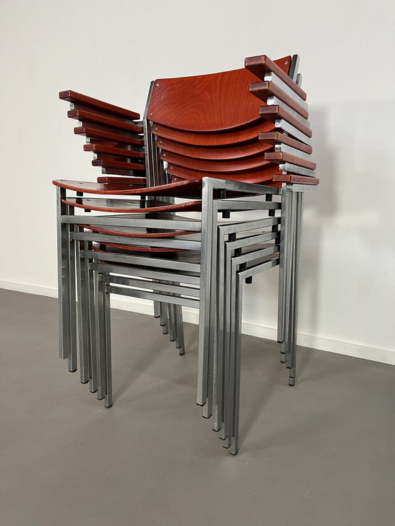 Image 1 of 6 vintage Gijs van der Sluis stoelen met armleuningen 