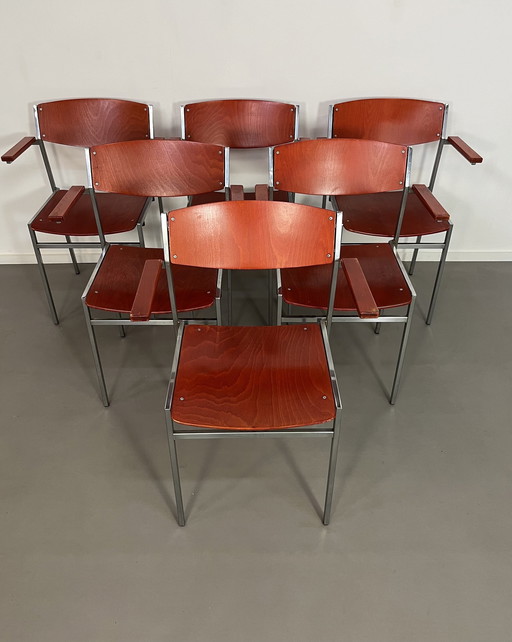 6 vintage Gijs van der Sluis stoelen met armleuningen 