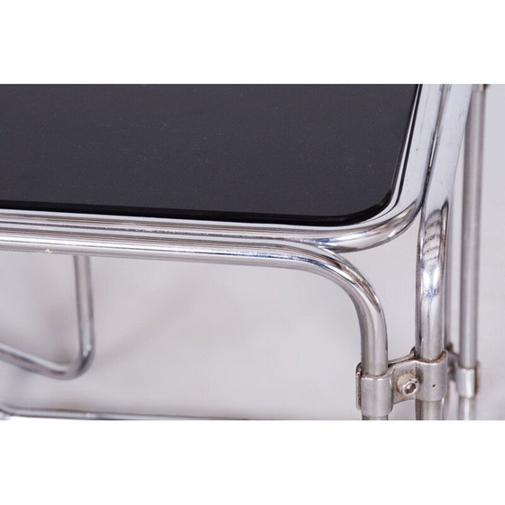 Image 1 of Vintage nesttafels van verchroomd staal en Opaxit glas, Tsjecho-Slowakije 1960