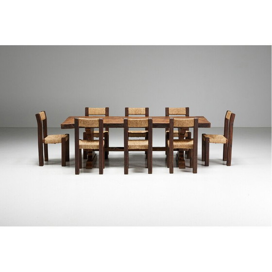 Image 1 of Vintage Brutalistisch eiken tafel, Frankrijk