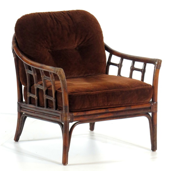 Image 1 of Vintage Mid Century Bamboe Rotan Lounge Fauteuil