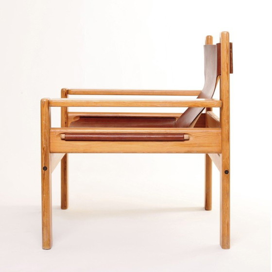 Image 1 of Vintage fauteuils in leer en dennenhout, Zweden 1960