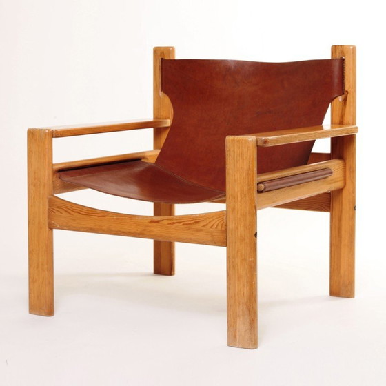 Image 1 of Vintage fauteuils in leer en dennenhout, Zweden 1960