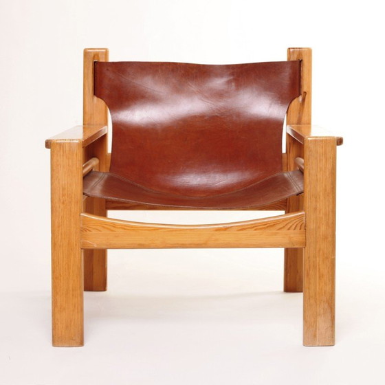 Image 1 of Vintage fauteuils in leer en dennenhout, Zweden 1960