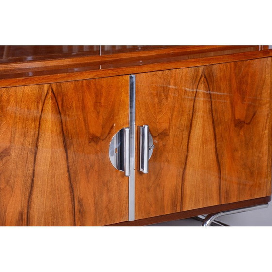 Image 1 of Vintage Art Deco notenhouten en glazen boekenkast door Vichr, Tsjecho-Slowakije 1930