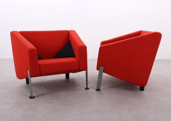 Image 1 of 2X Fritz Hansen Decision Fauteuil Rood/Zwart